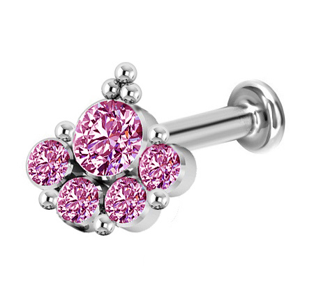 Titanium labret cluster - pink zirconia - TGW-100