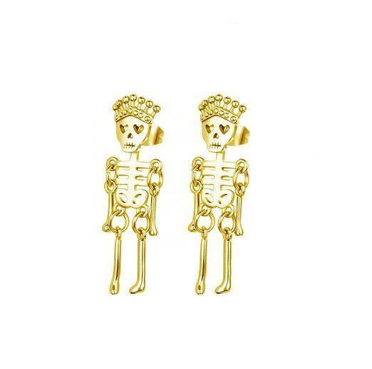 Earrings - gold charming skeletons - skulls - KU-005