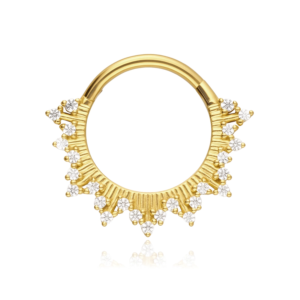 Piercing clicker with white zircons - gold - K-080