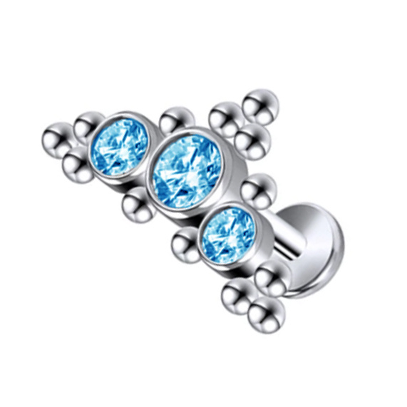 Titanium labret cluster - blue zirconia - TGW-096