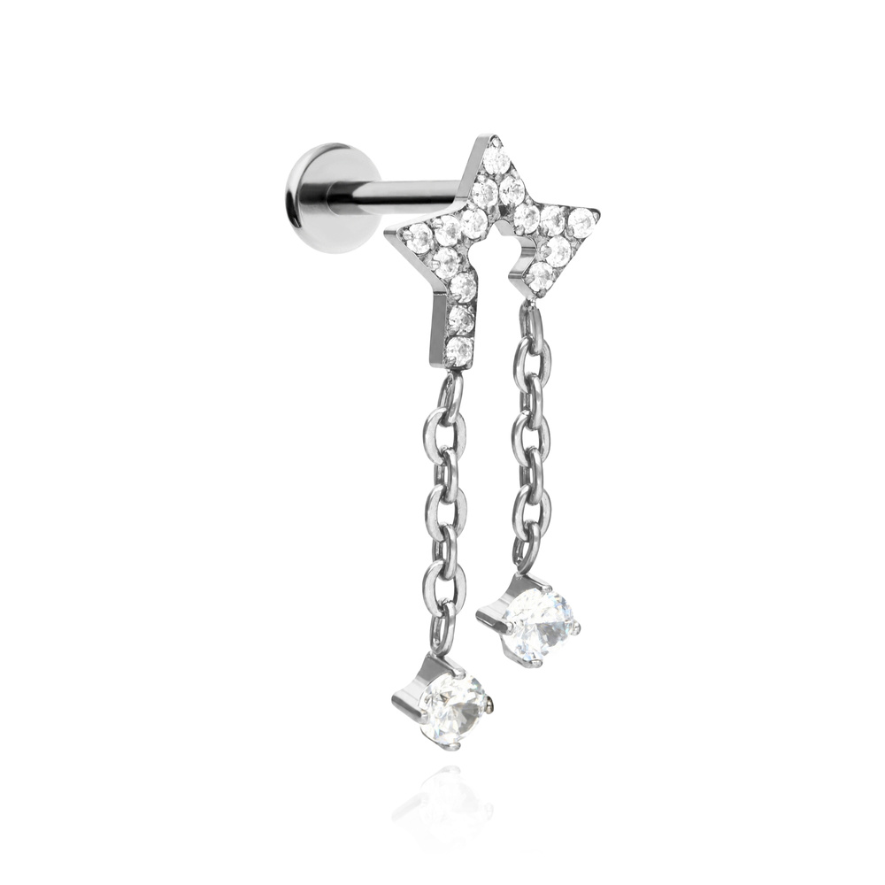 Titanium labret pawpaw with white zircons - sterling silver