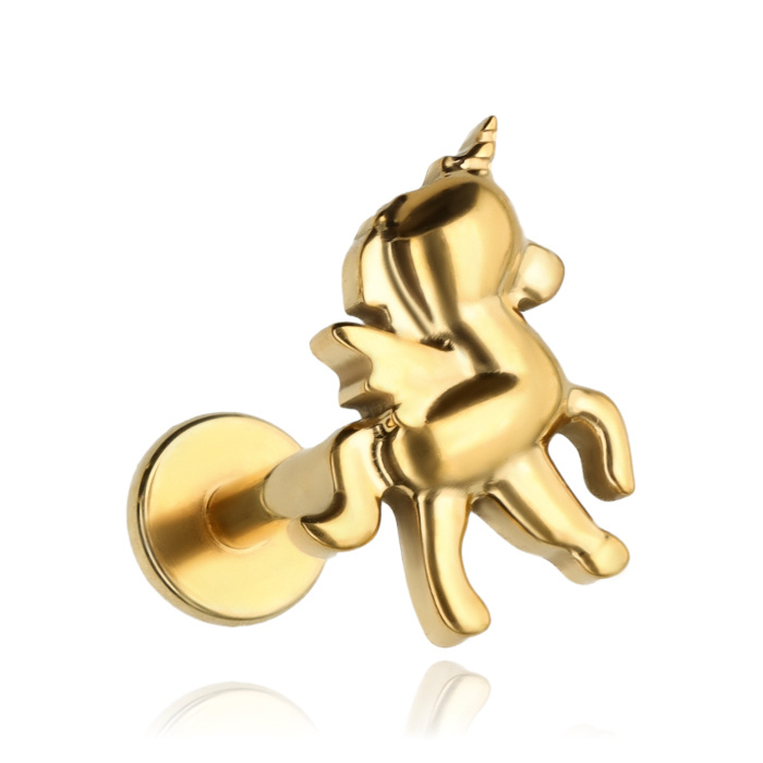 Titanium labret unicorn - gold - TGW-176