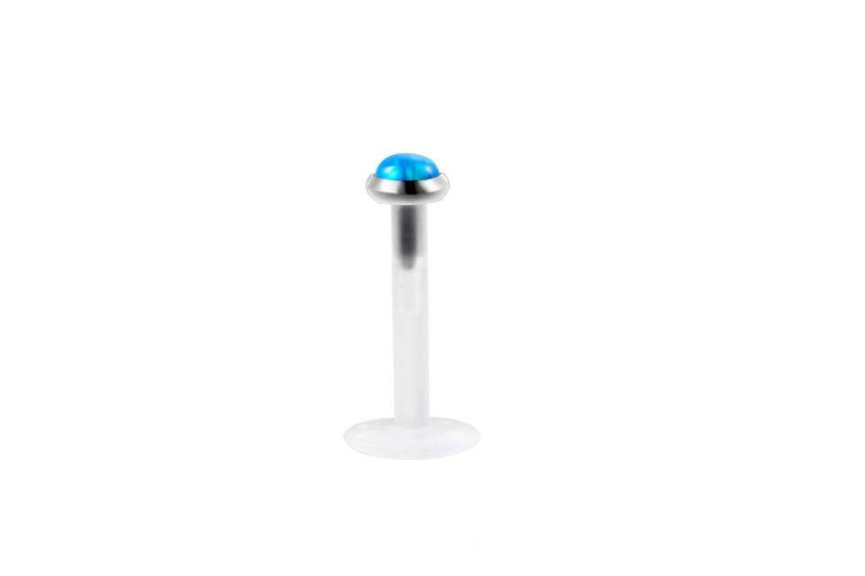 Labret z BioFlexu push in z  niebieskim opalem - LPI-001