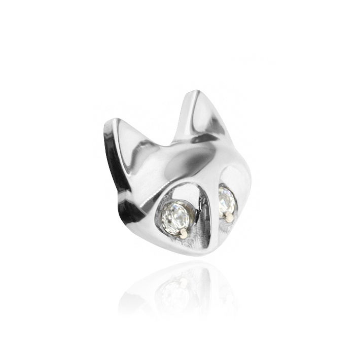 Titanium attachment fox with white cubic zirconias - silver - TNA-044