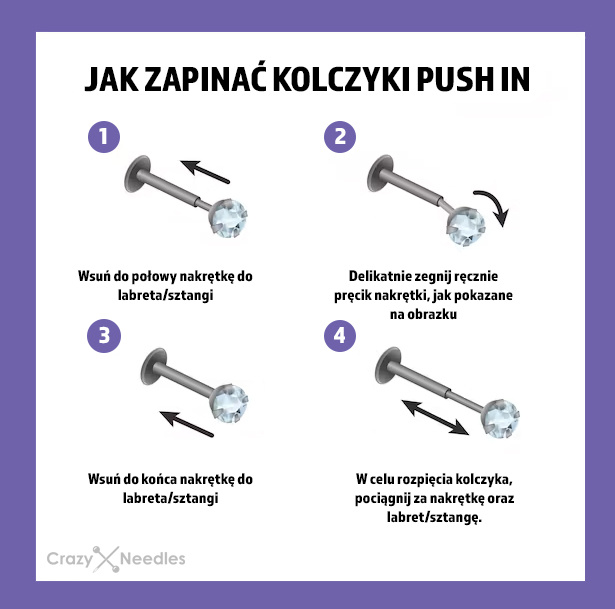 Tytanowa nakrętka PUSH IN z białą opalizującą ozdobą - srebrna - TPI-009