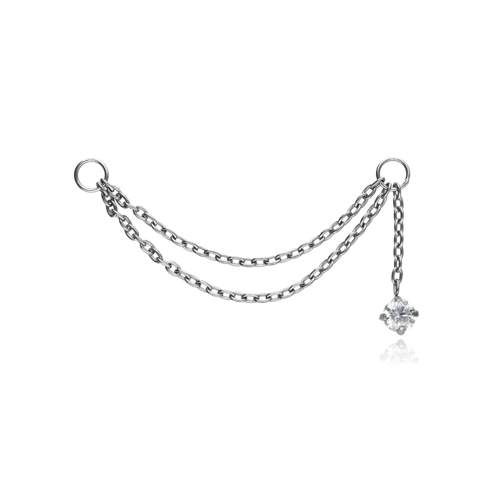 Titanium Chain with White Zirconia - silver - D-098