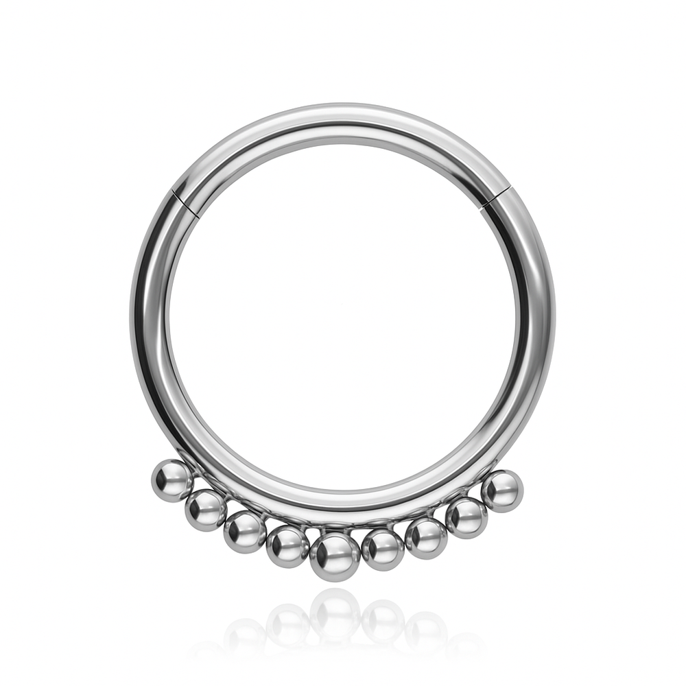 Titanium piercing ring clicker with mini beads - silver - TK-031