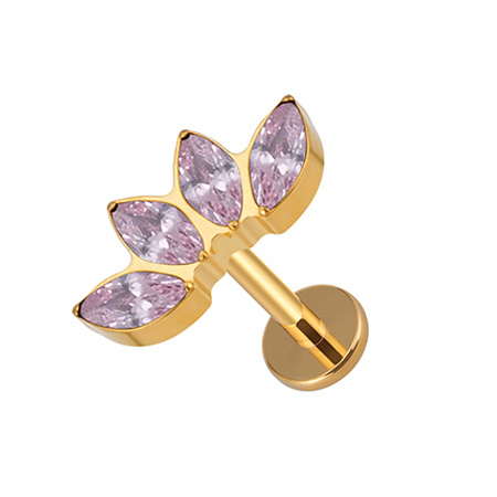 Titanium labret - pink zirconia - gold - TGW-076