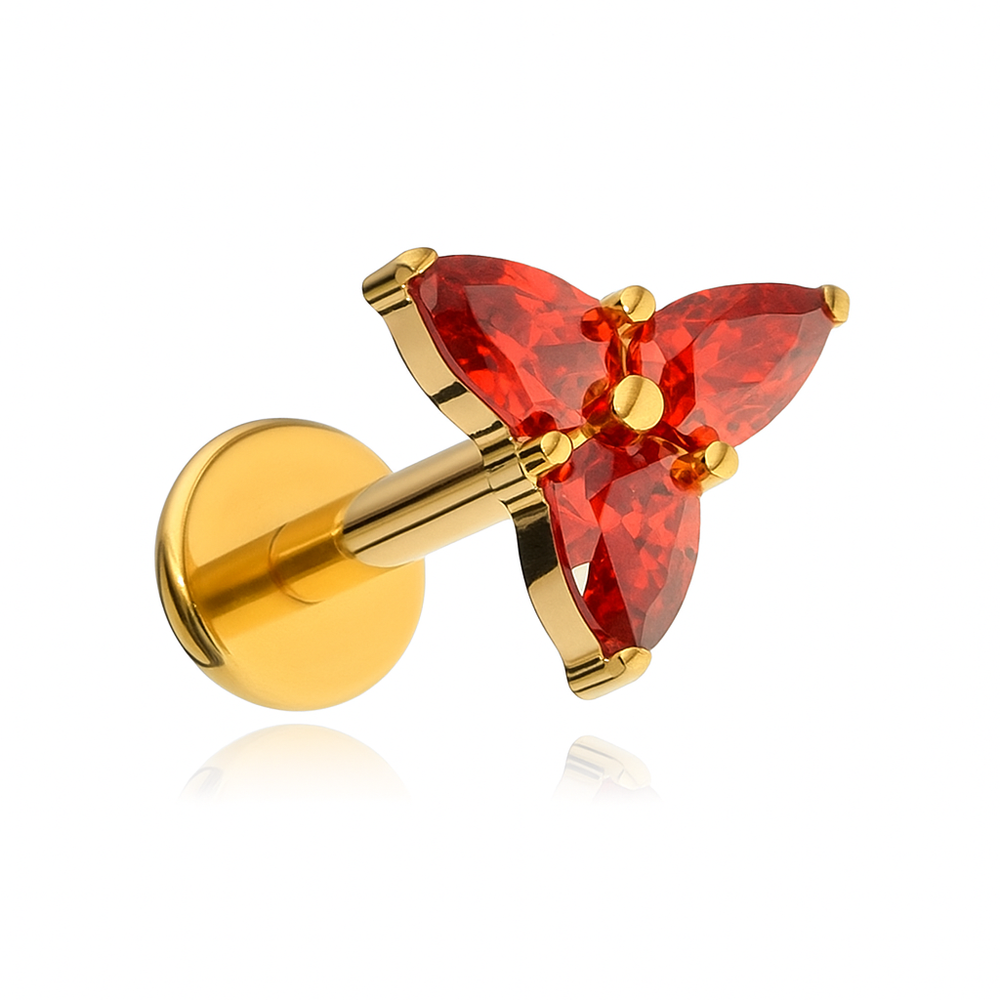 Titanium labret with red zircons - gold