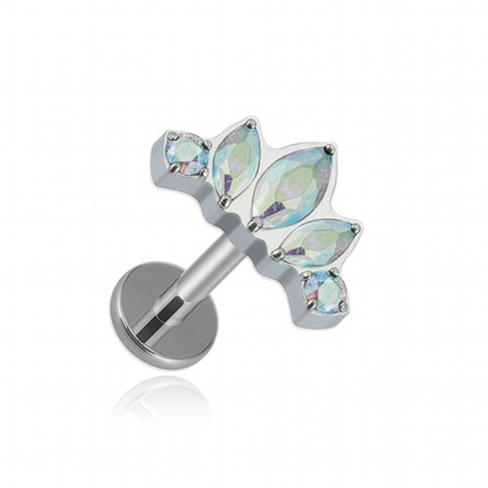 Titanium labret cluster silver with iridescent zircons