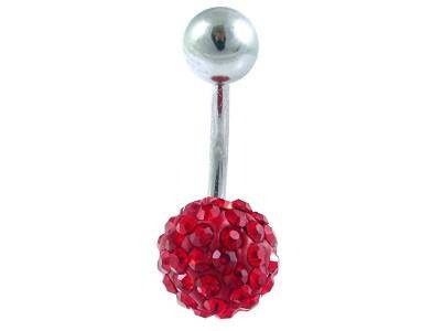 Belly button ring with red crystals - KP-003