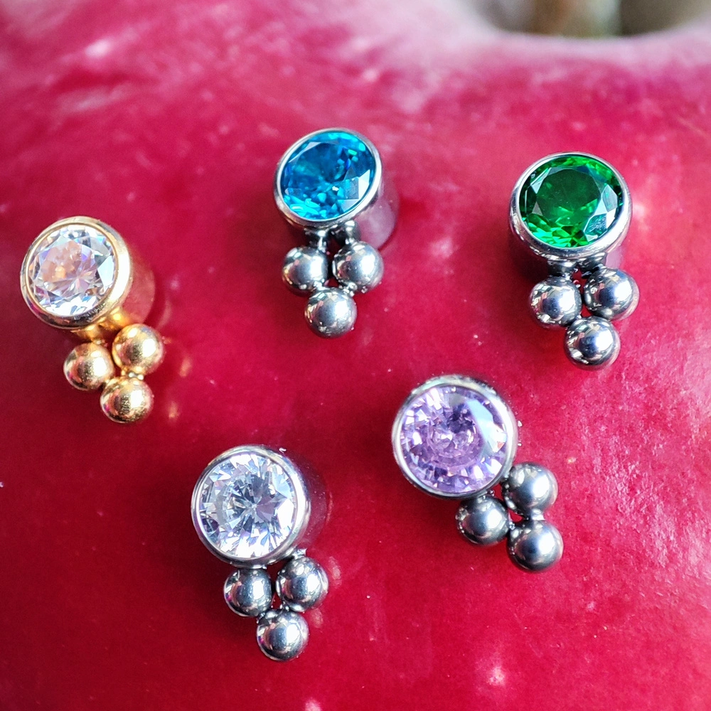 Titanium attachment with pink zirconia - sterling silver - TNA-017