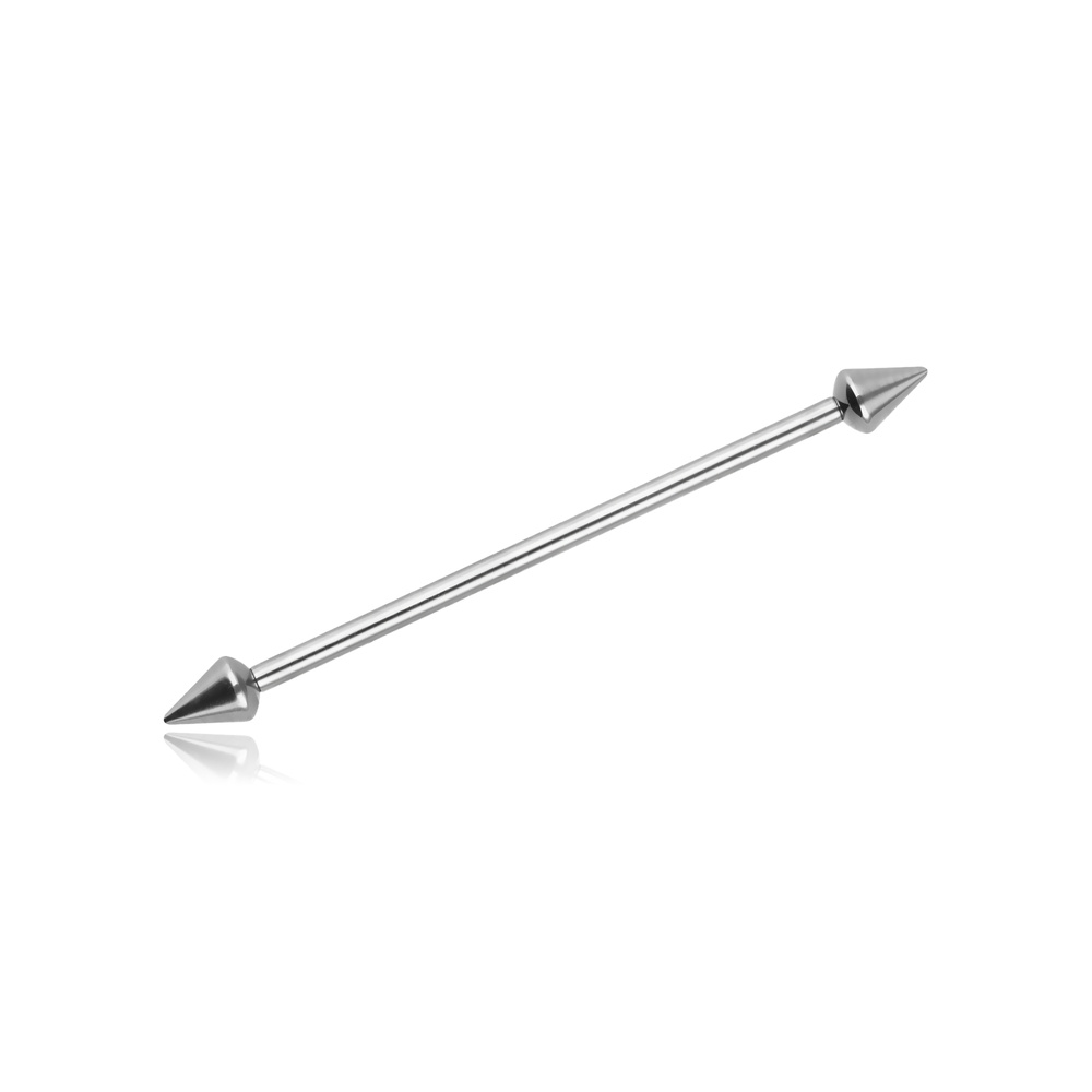 Titanium industrial barbell earring with cones silver