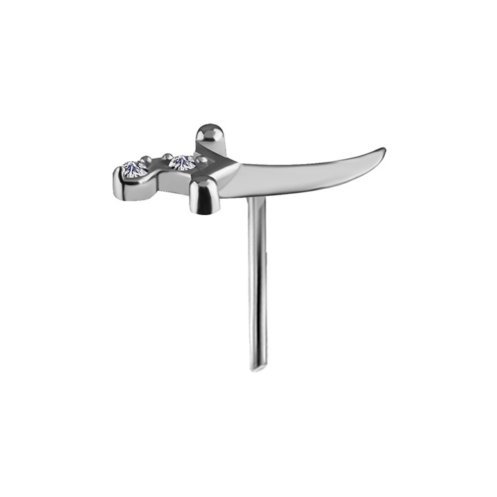 Nakrętka push in - sztylet z białymi cyrkoniami - CoCr NF - srebrny - PI-011