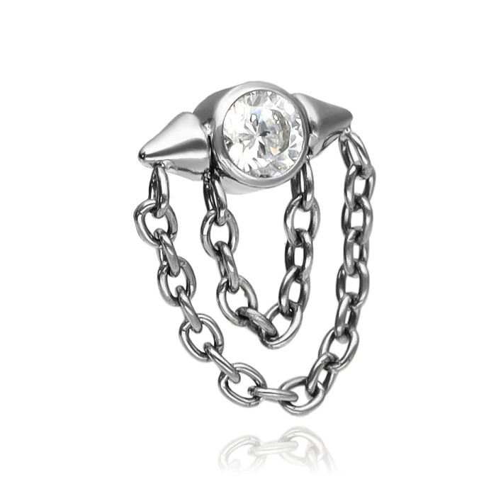 Titanium attachment with white zirconia and chains - sterling silver - TNA-174