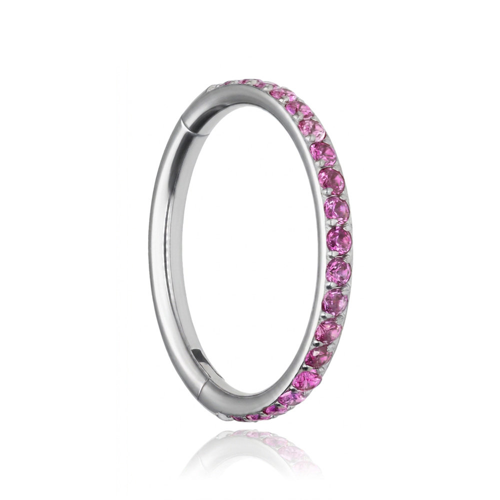 Titanium clicker ring with pink cubic zirconia - silver - TK-023