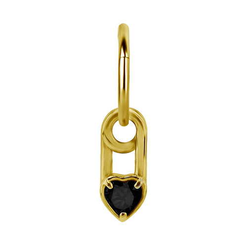 Charms - gold safety pin - black zirconia - D-017