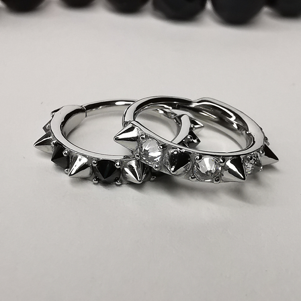 Piercing ring clicker studs and black zirconia - CoCr NF - silver - K-077