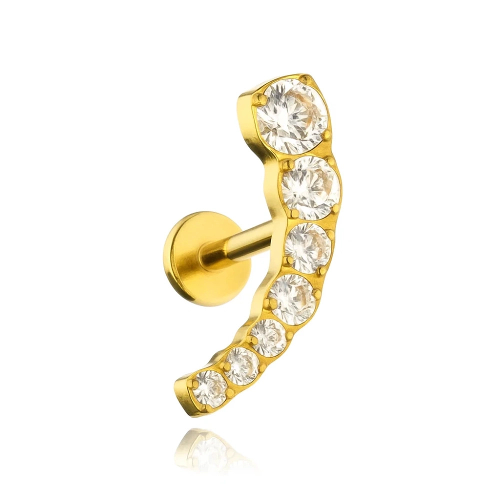 Titanium labret with white zircons - gold