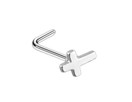 Decorative nose stud - silver cross - NS-019