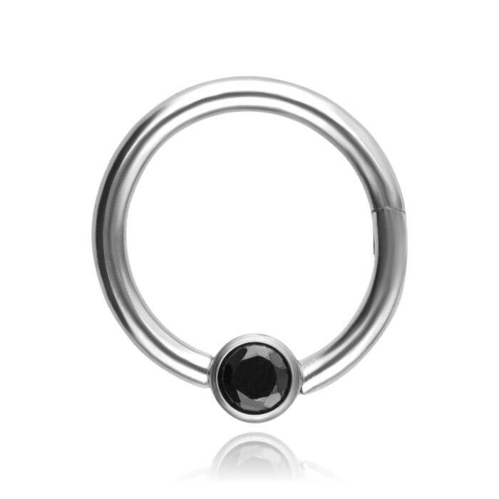 Titanium piercing ring BCR clicker with black zirconia - silver - TK-080