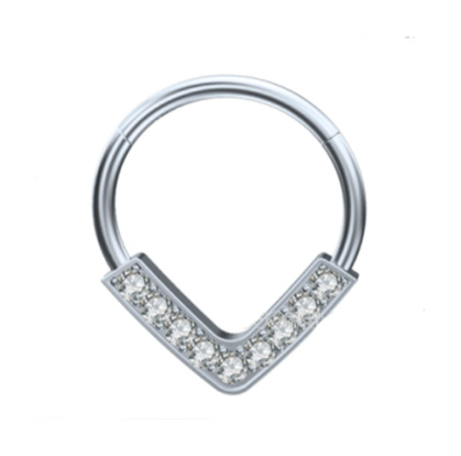 Ring clicker silver with zircons - K-030