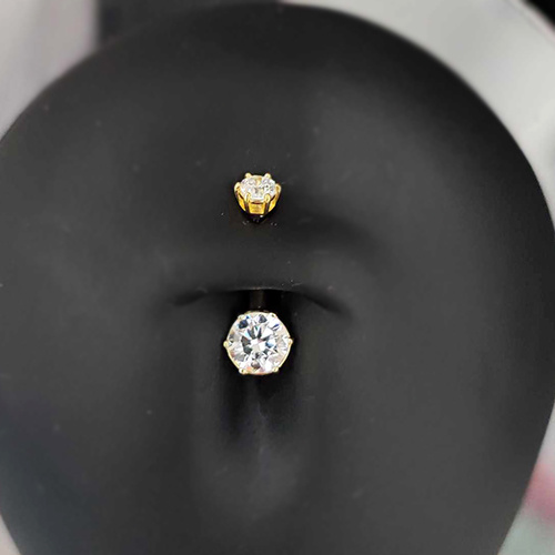 Belly button ring - 18K gold with white zircons - GD18K-033