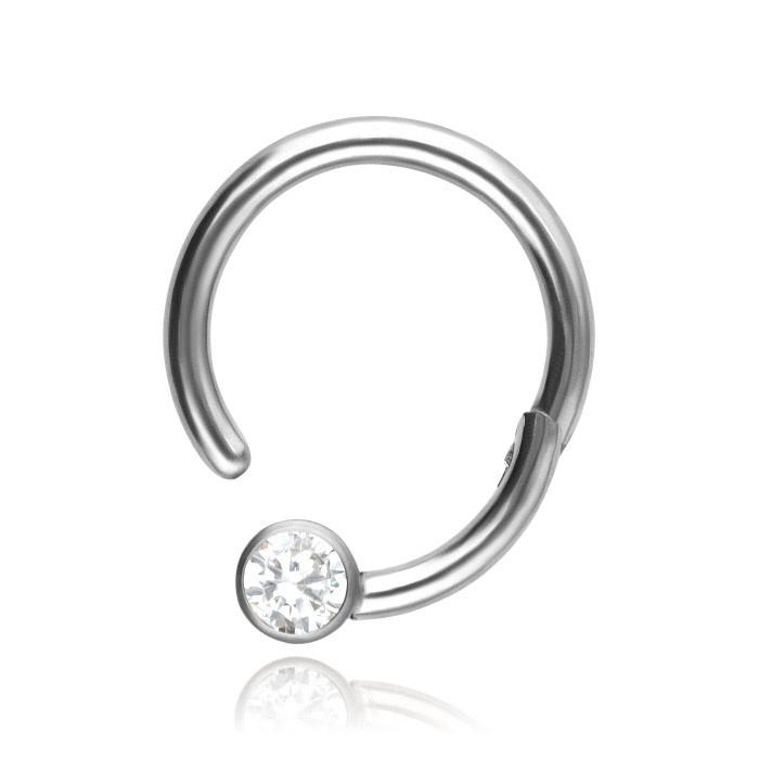 Titanium piercing ring BCR clicker with white zirconia - silver - TK-080