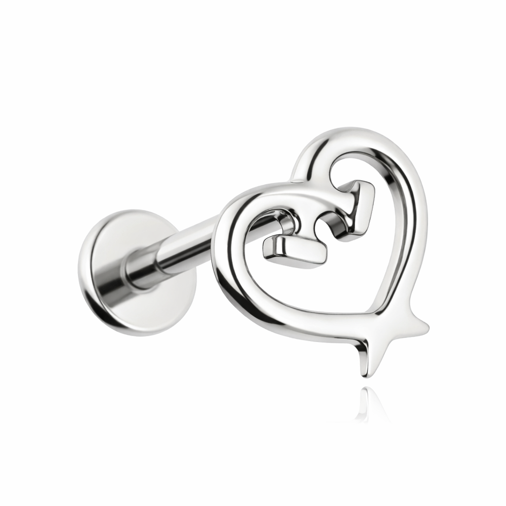 Titanium labret heart of nails - silver