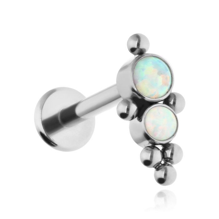 Titanium ornamental labret - light blue opal OP17 - TGW-077