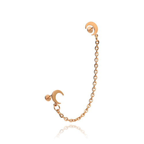 Earring labret moons with chain - rose gold - LGW-044/1