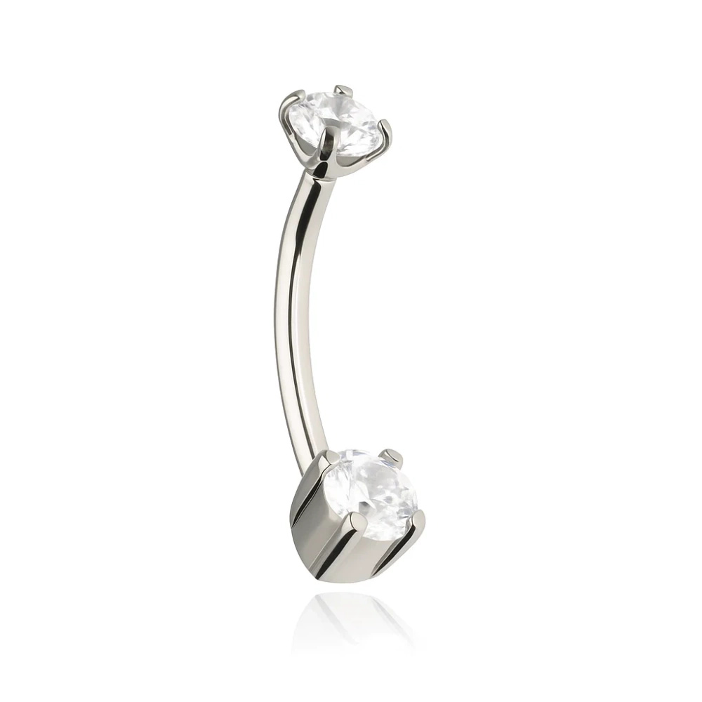 Titanium curved barbell with white zircons - silver - TB-003