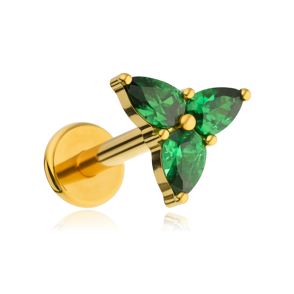 Titanium labret with green zircons - gold