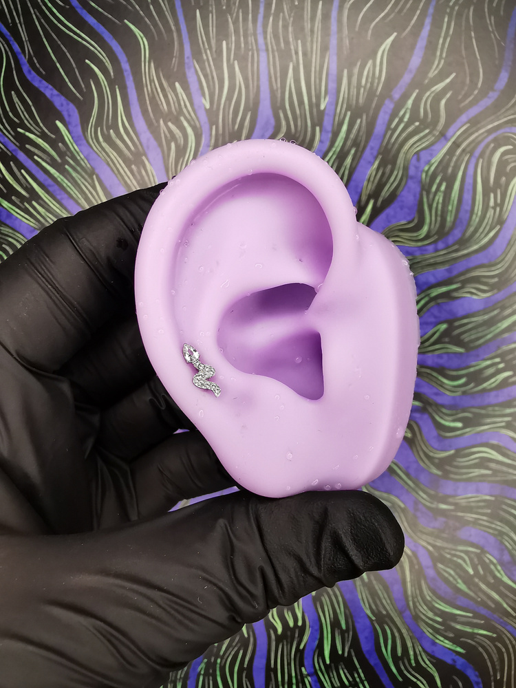 Titanium silver snake labret earring with white zircons - TGW-113