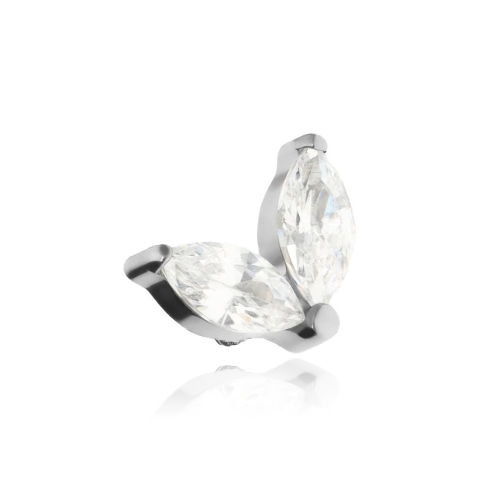 Titanium attachment  teardrop with white zirconia - silver - TNA-107