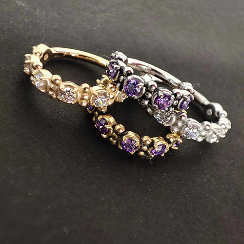 Earring clicker gold with purple Premium Zirconia - CoCr NF - K-062