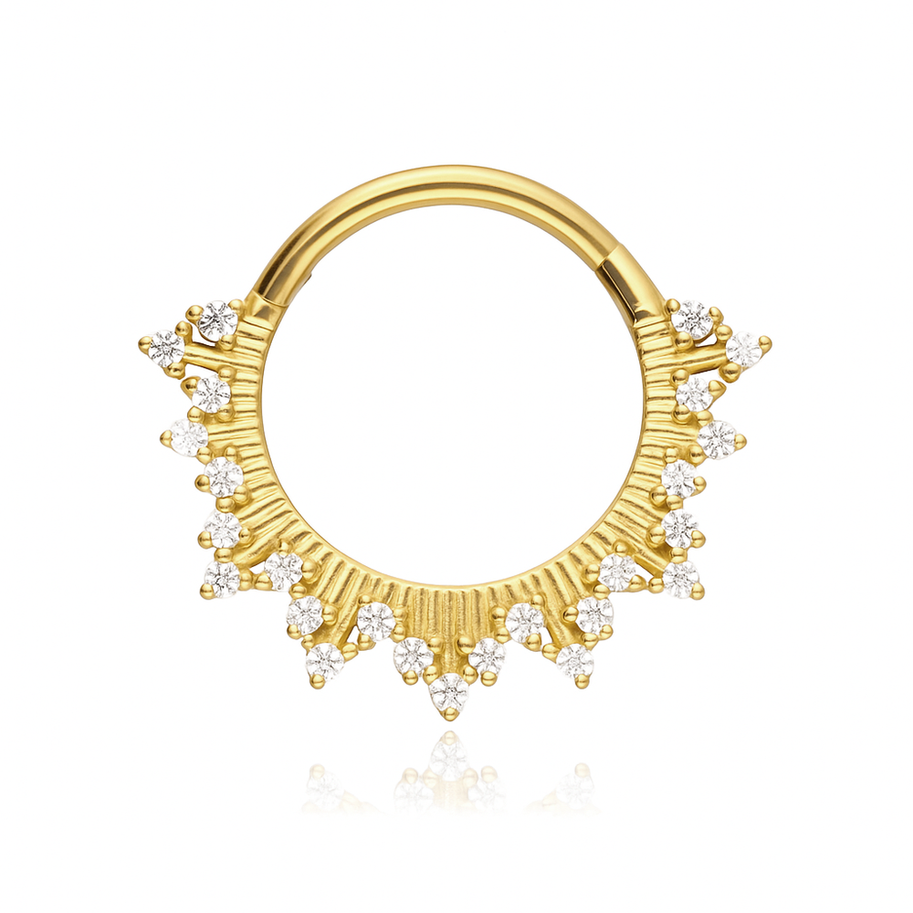 Piercing clicker with white zircons - gold - K-081
