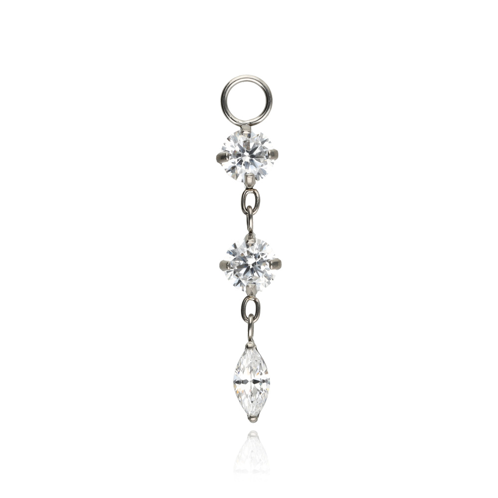Titanium charm bracelet with white zirconia stones - silver - D-099