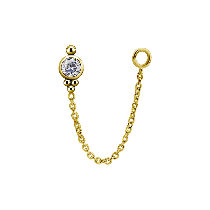 Attachment 18K gold ornament with white zirconia and chain - GD18K-058