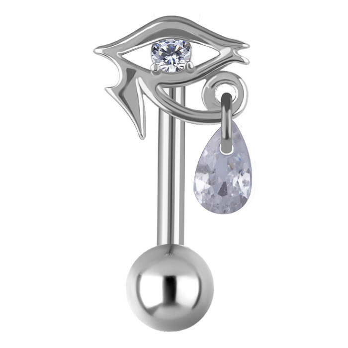 Belly button ring Eye with white zirconia stones - silver - KP-012