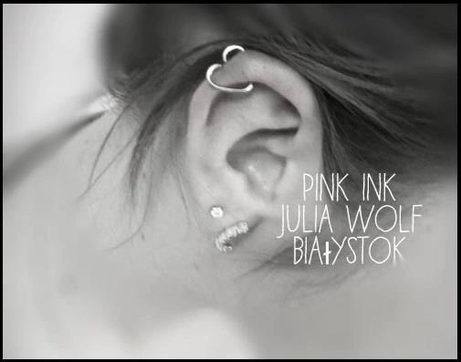 Earring Continuous Bifurcated heart black - CON-002