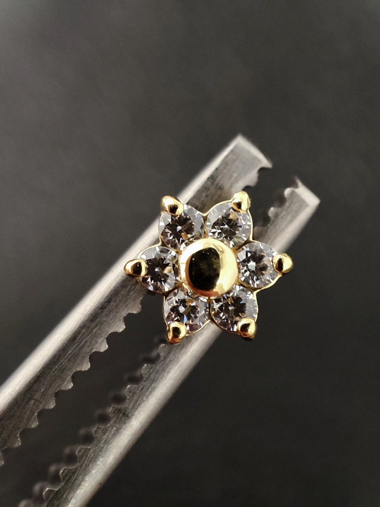 18K gold attachment for pins - gold flower with white zircons - GD18K-002