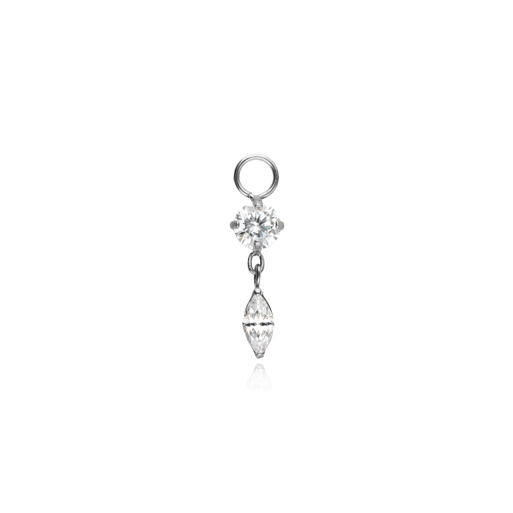 Titanium charm necklace with white cubic zirconia - silver - D-108