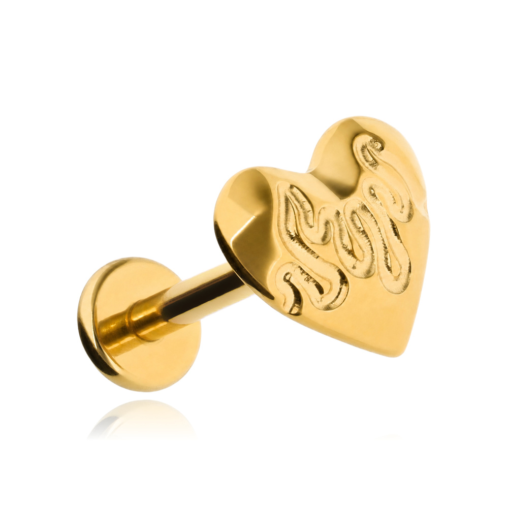 Titanium labret Burning Heart - Gold