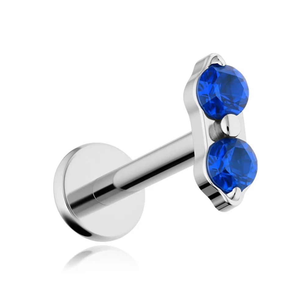 Titanium labret with navy blue zircons - silver