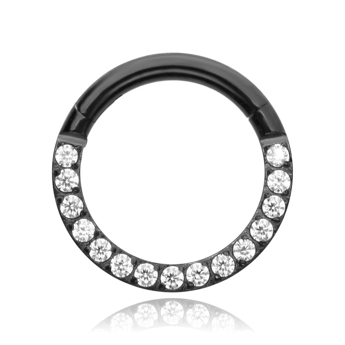 Titanium CLICKER ring with white zircons - TK-013