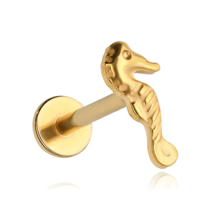 Titanium labret seahorse - gold - TGW-169