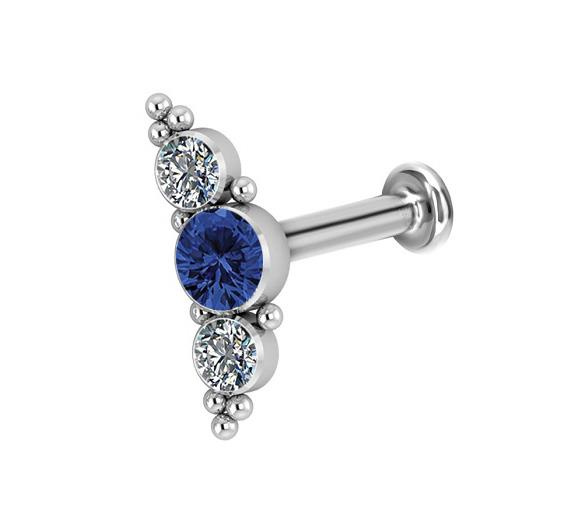 Tytanowy labret typu cluster - Premium Zirconia - granatowy - TGW-069