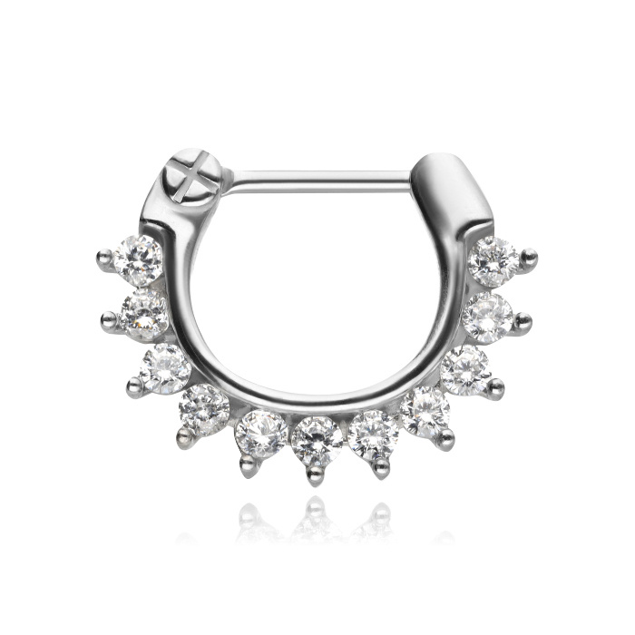 Septum nose clicker silver with zirconia - K-059