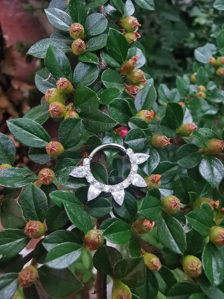 Tytanowe kółko clicker z cyrkoniami - srebrny  - TK-067